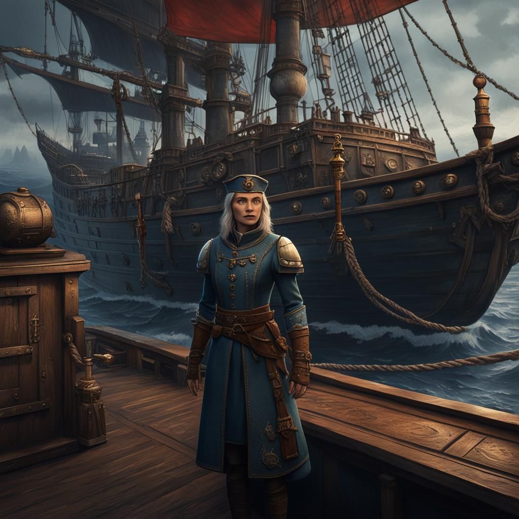 Medieval Dark Fantasy: French Woman Helmsman