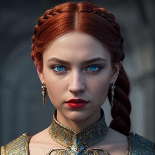 Regal Redhead Goddess with Piercing Blue Eyes