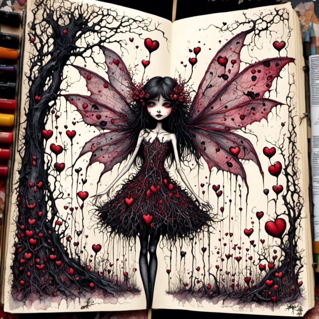 Pixie with Lace Wings in Mixed Media Art