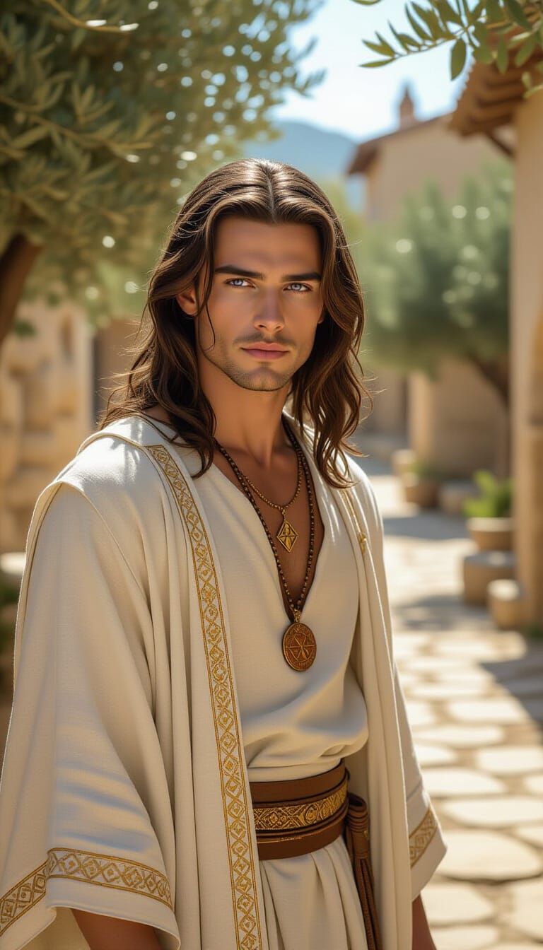 Serene Young Man in Athenian Village: Mythic Realism