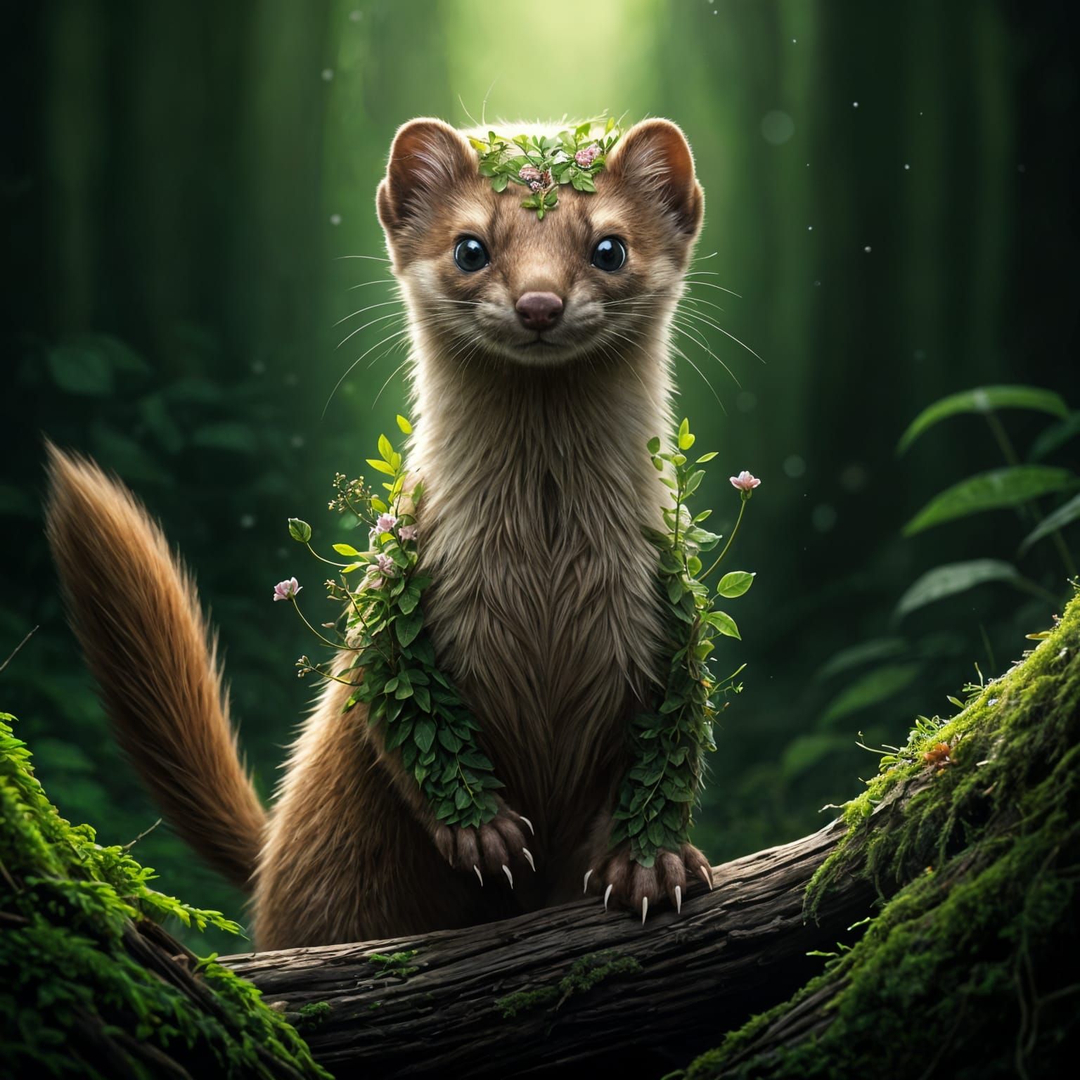 Mystical Weasel with Druidic Nature Elements