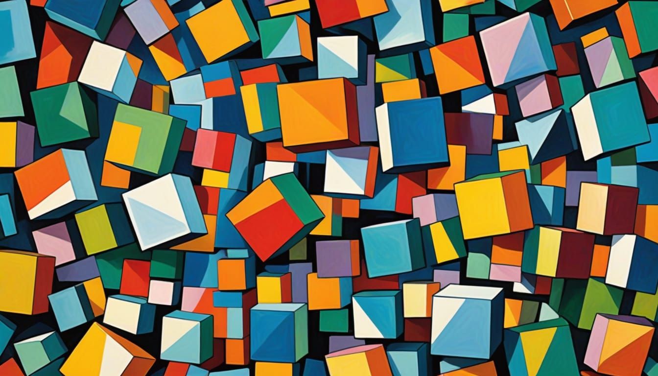 Vibrant Cubist Geometric Abstraction in a Futuristic Garden