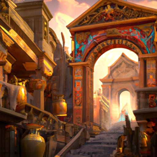 Roman Market Grand Entrance: Detailed Matte Painting