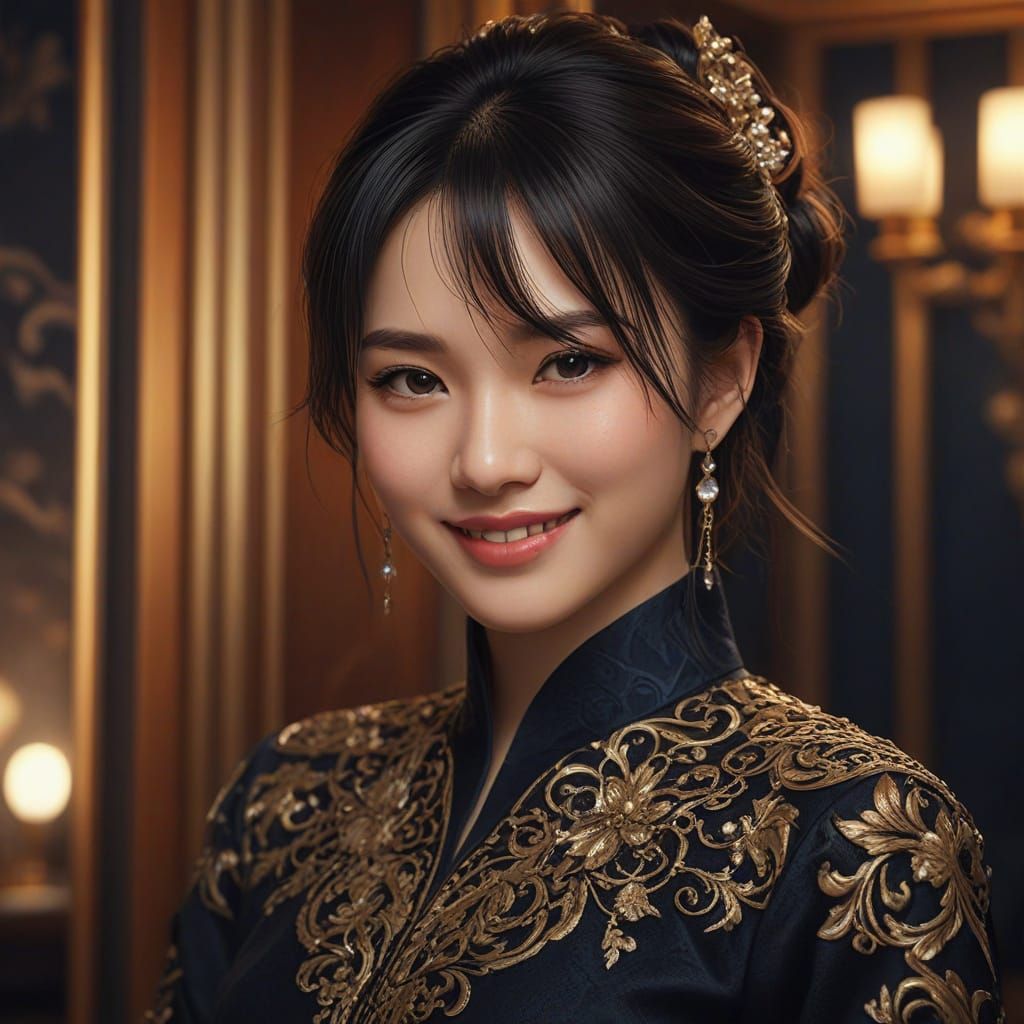 Ethereal Japanese Girl in Dressing Room, Golden Hour