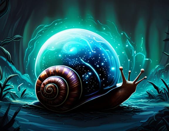 Bioluminescent Snail in Forest, Digital Art