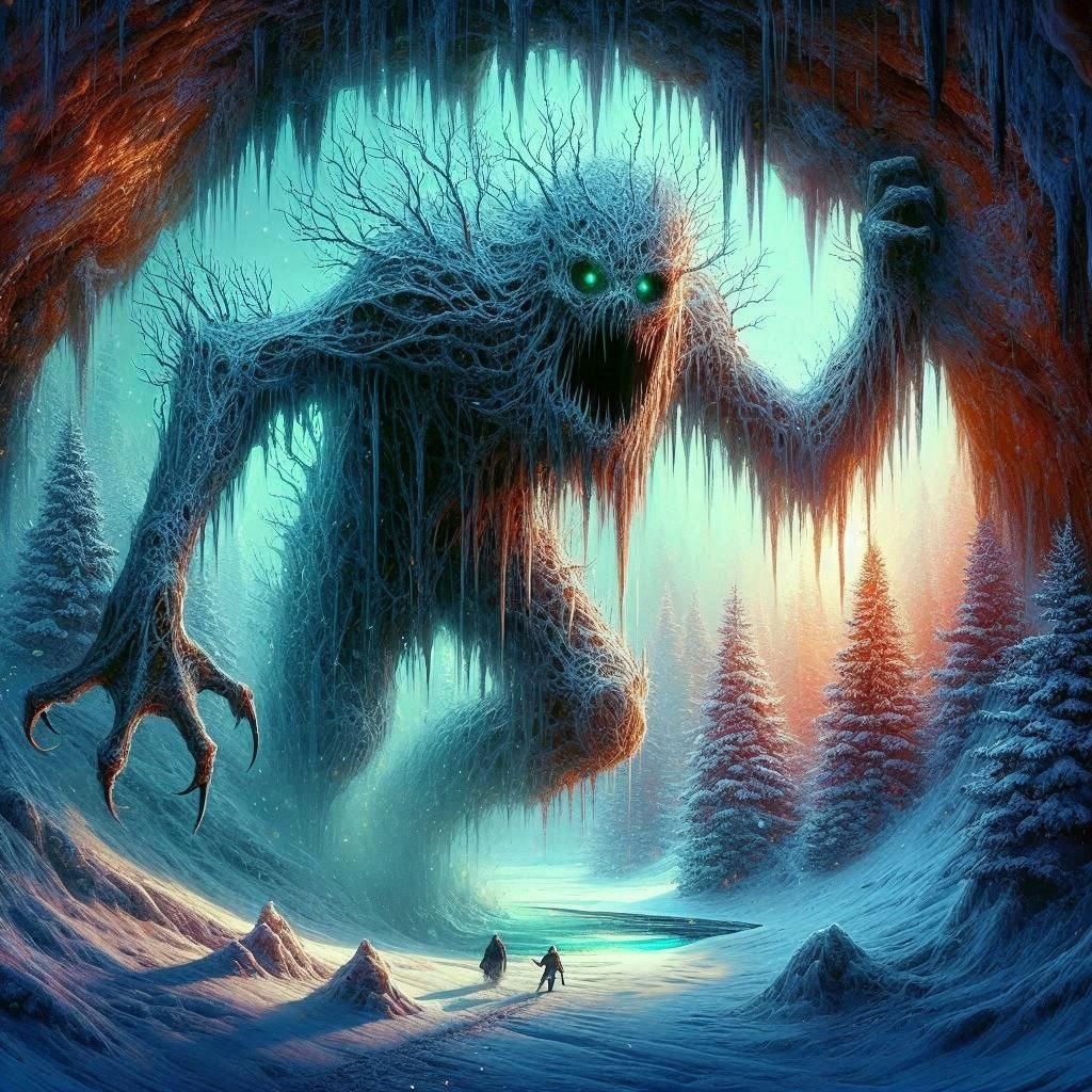 Fantasy Mountain Beasts in Dark, Moody Art Style