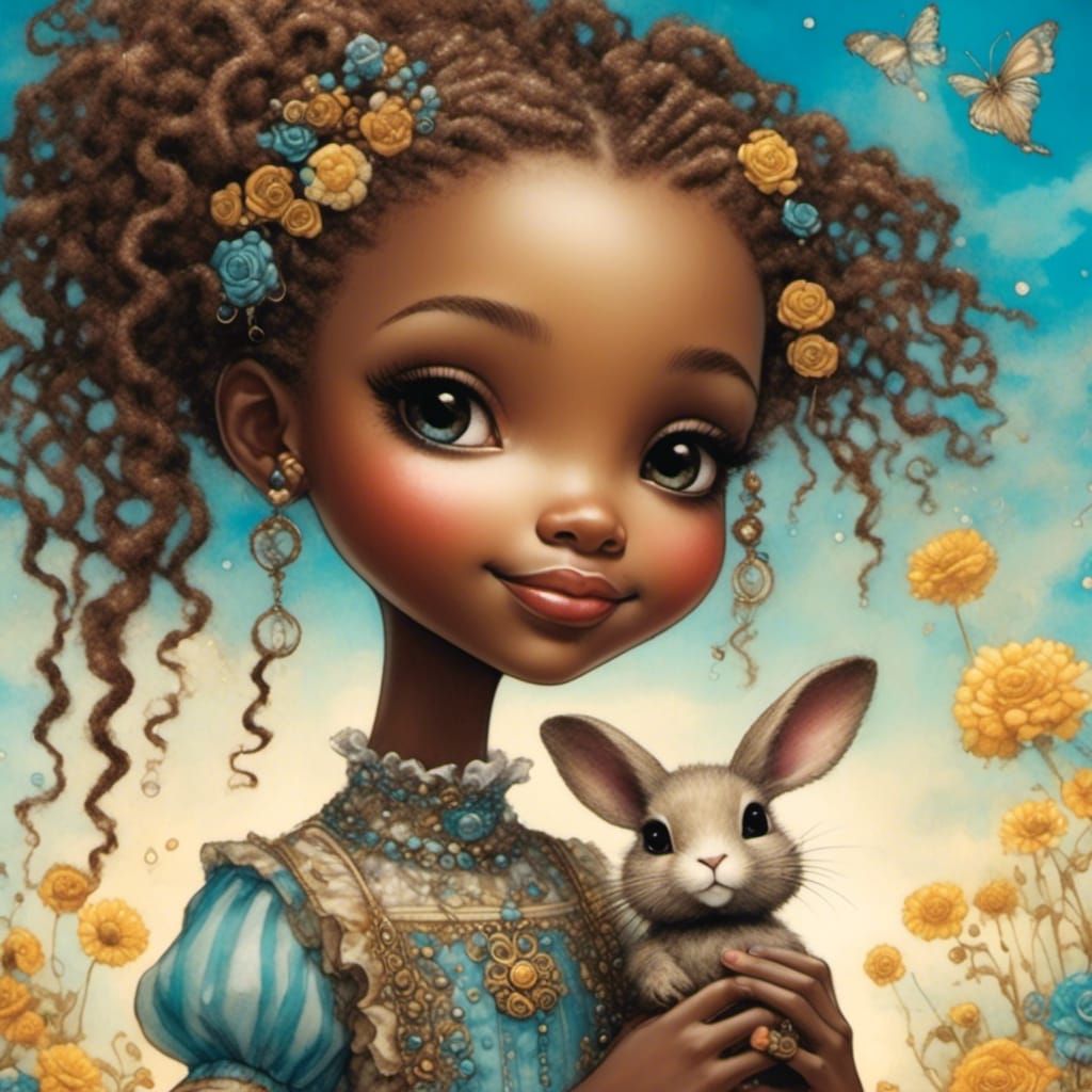 Doll-like Teenage Girl with Rabbit in Shabby Chic Style