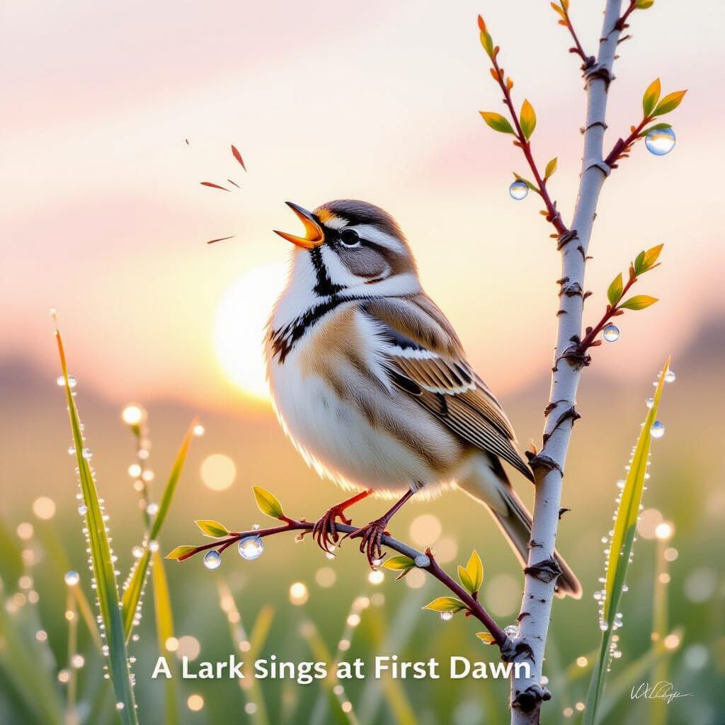 Lark's Dawn Song: Watercolor Bird in Pastel Landscape