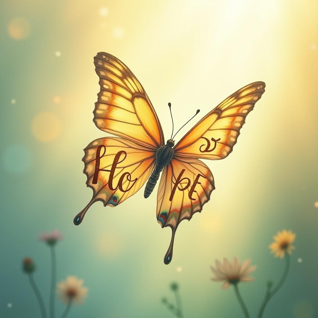 Iridescent Butterfly Spelling Hope in Flight