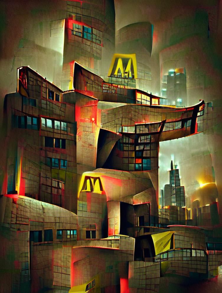 Brutalist Dystopian McDonald's Restaurant in 3D Render