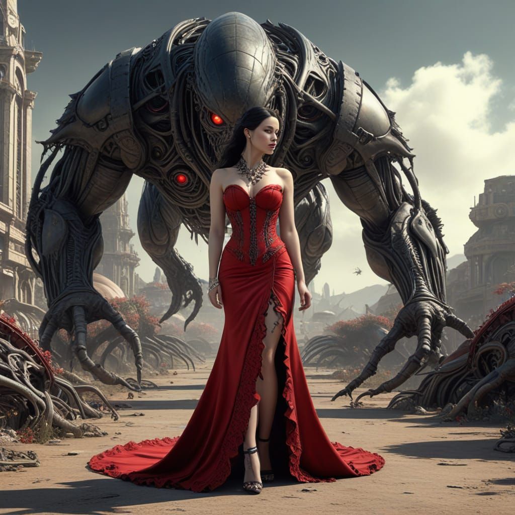 Woman in Elizabethan Dress on Alien Planet