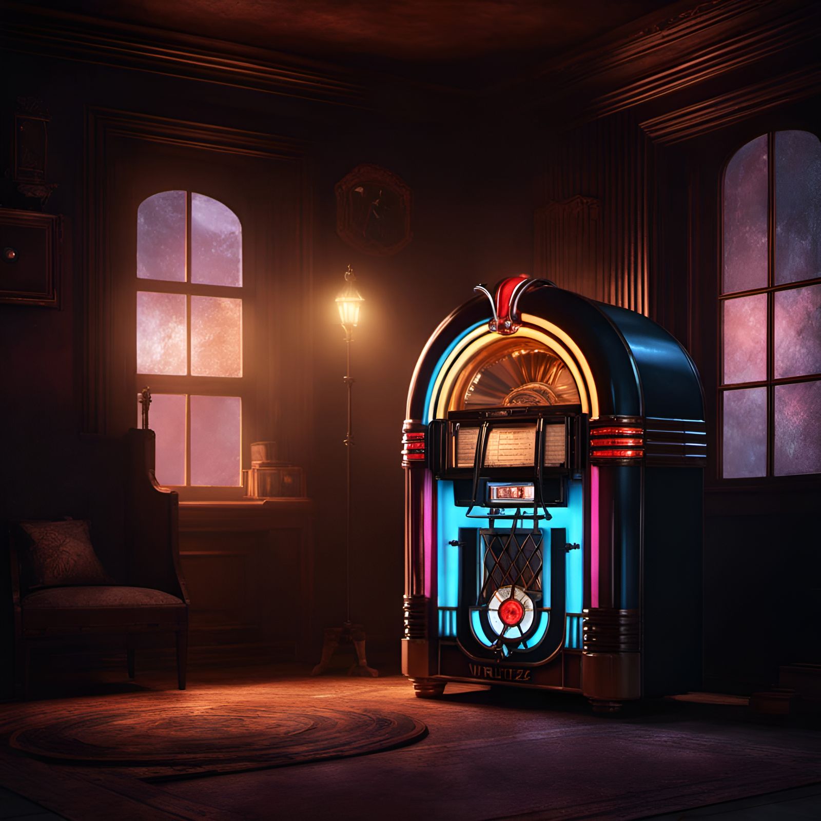 Scary Abandoned House with Lit Jukebox