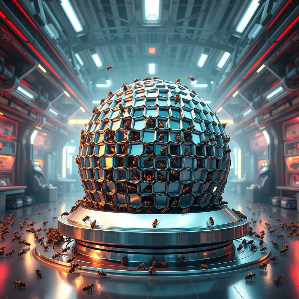Futuristic Beehive in High-Tech Lab, Sci-Fi Epic Style