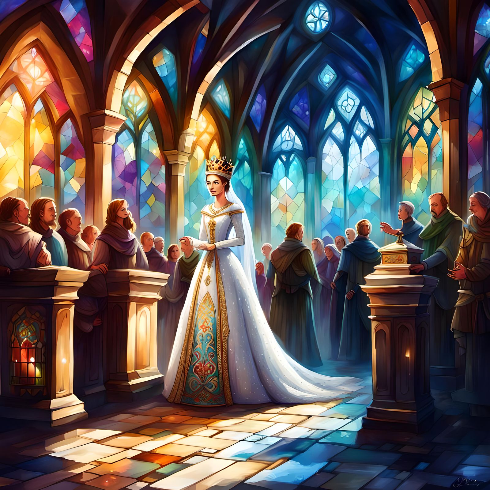 Queen in Opulent Hall: Graffiti Art Style