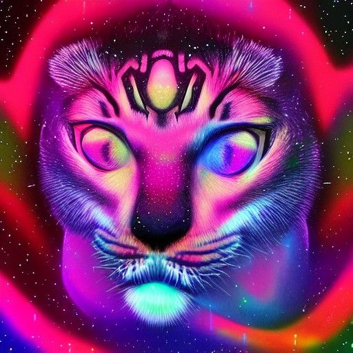 Cosmic Holographic Animal Illustration in Mixed Media