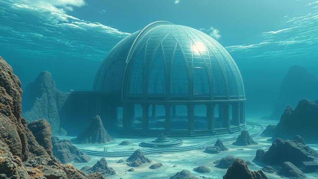Futuristic Underwater City with Glass Dome
