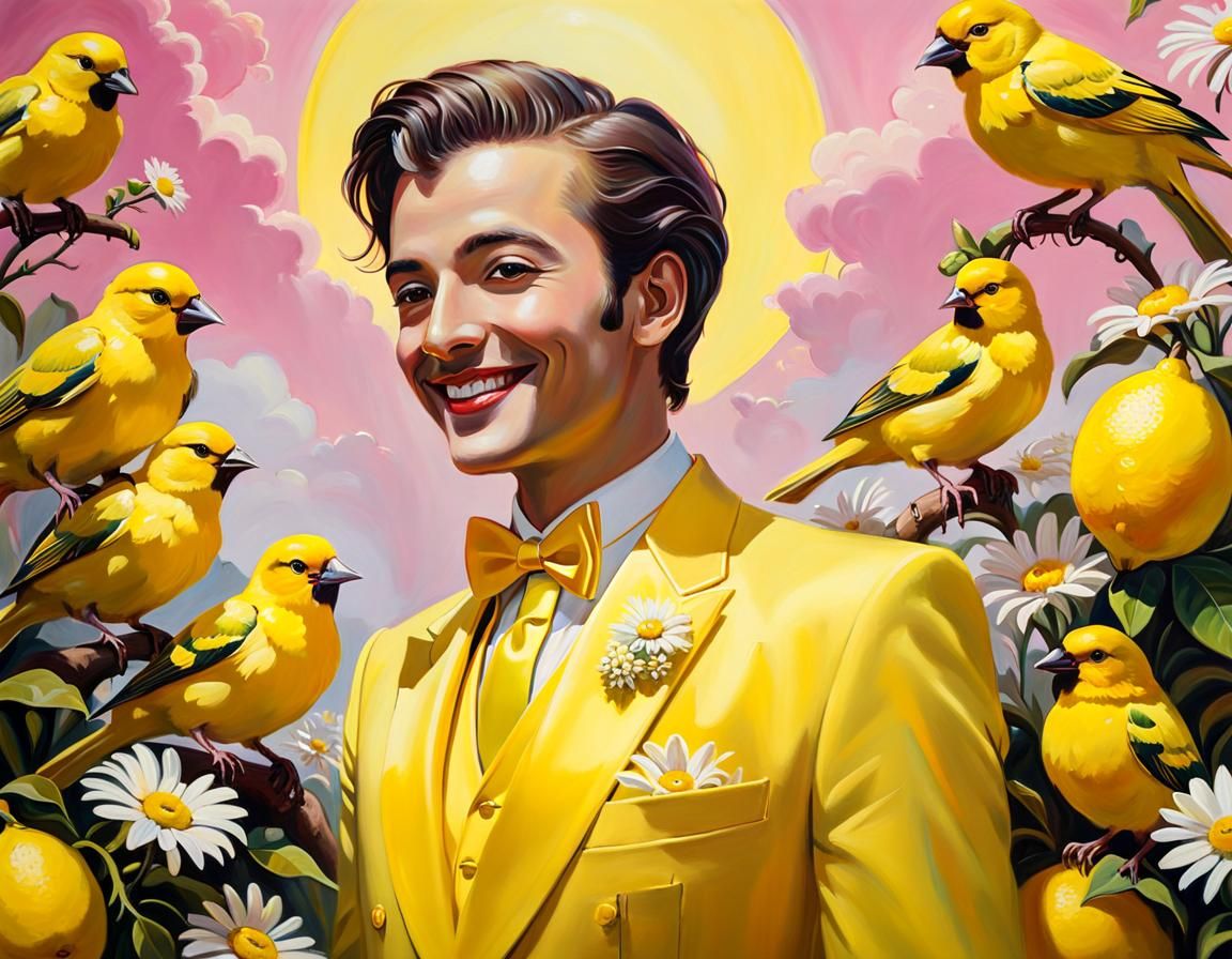 Surreal Portrait with Yellow Tuxedo, Oil on Canvas