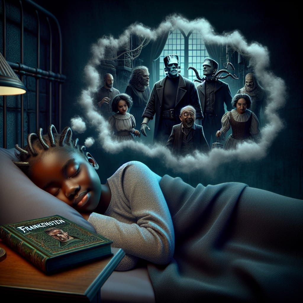 Girl's Frankenstein Dream: Photorealistic AI Image