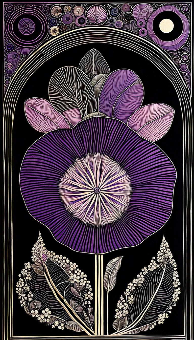 Dreamland Flower in Duotone: Linocut Shadowplay