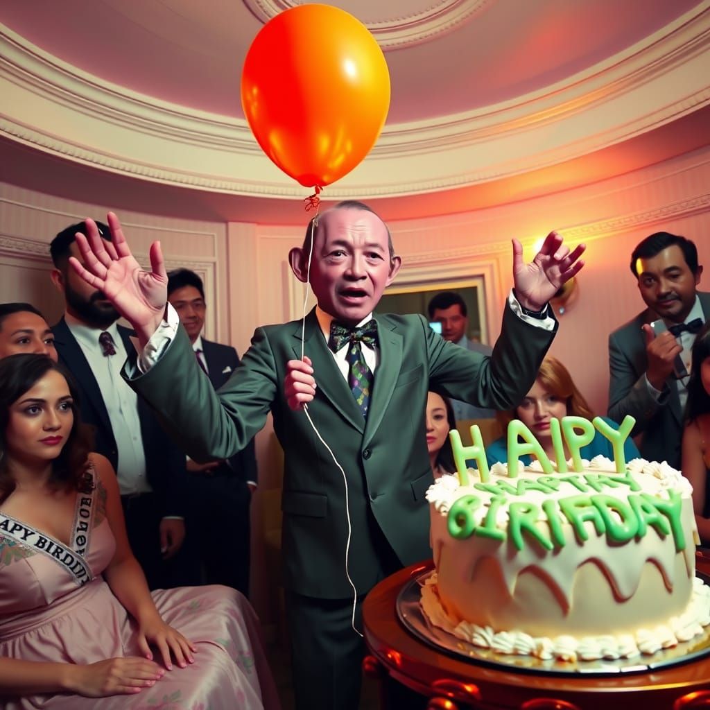 Surreal Birthday Party Scene in Low Resolution