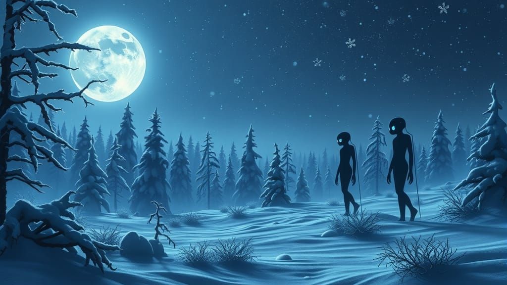 Moonlit Winter Wonderland with Bioluminescent Slime and Alie...