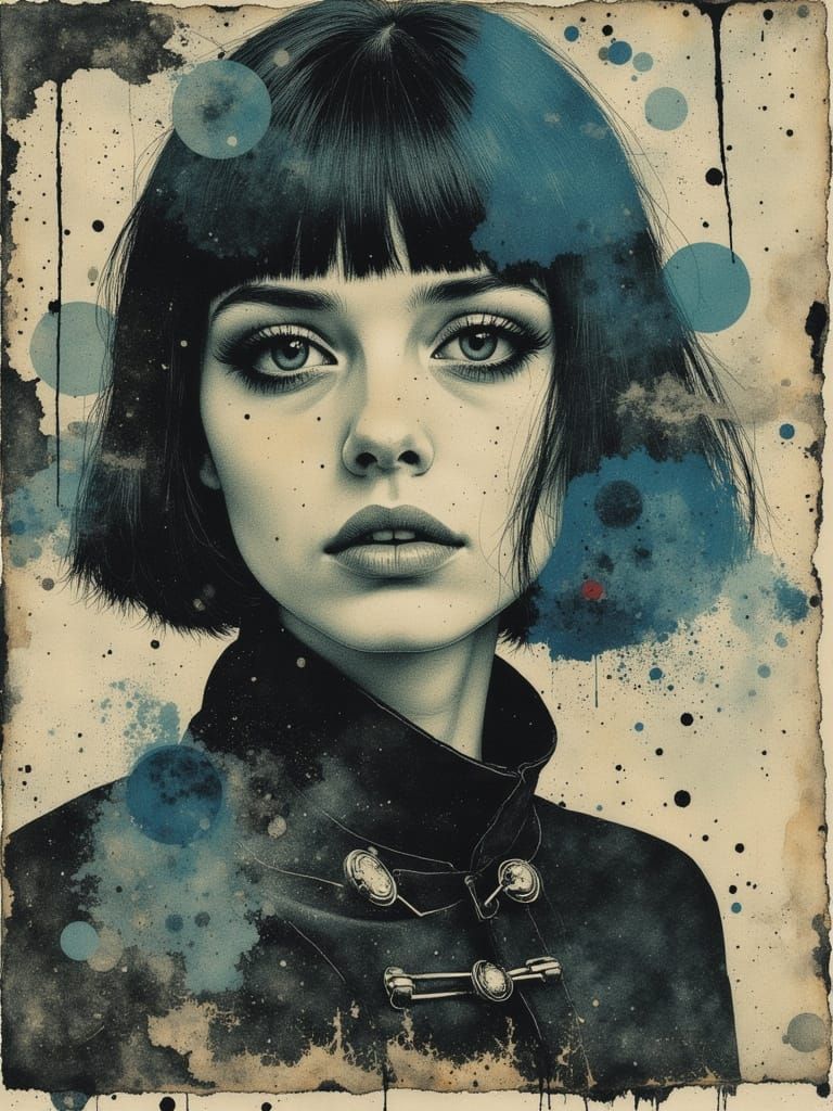 Gothic Woman in Bak Brom Watercolor Style