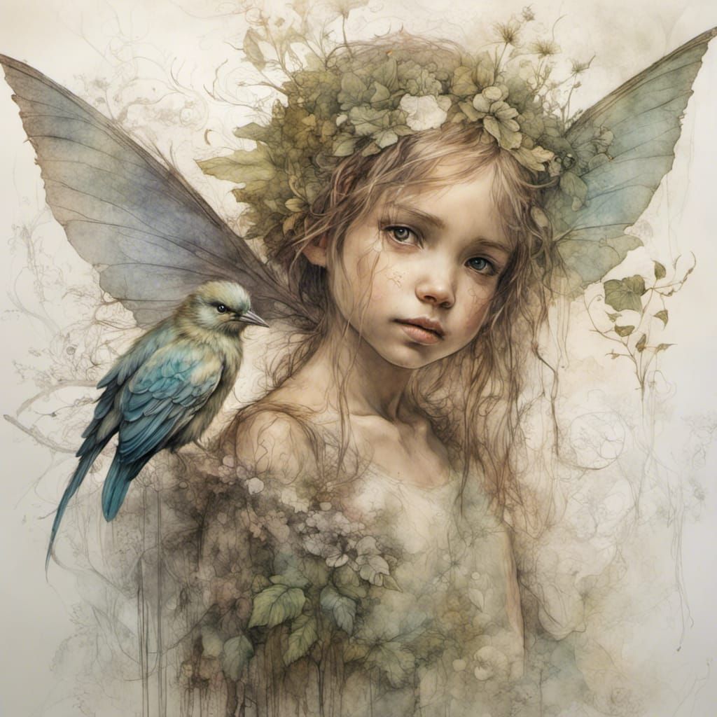 Enchanting Fairy with Bird in Fantasy Art Style