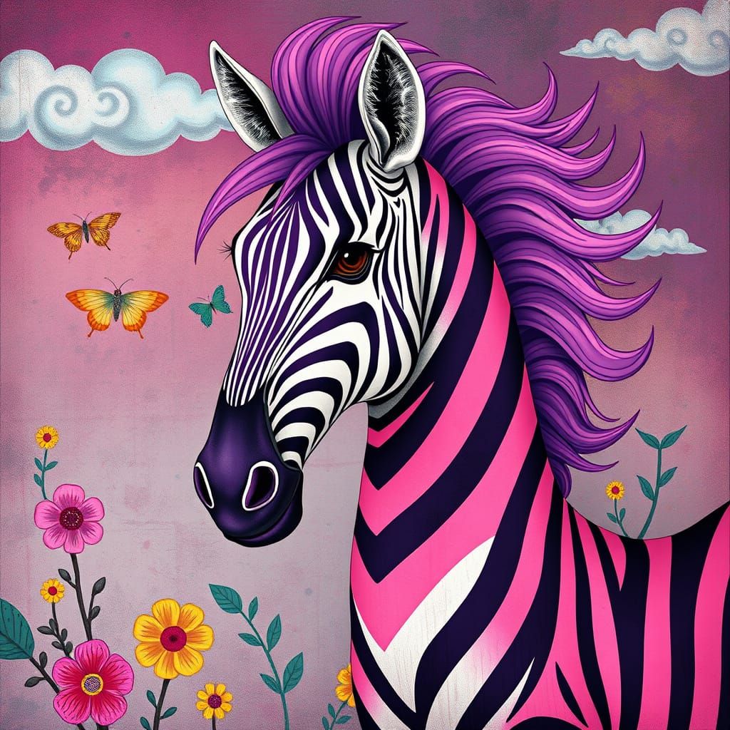 Vibrant Zebra in Whimsical Dreamscapes