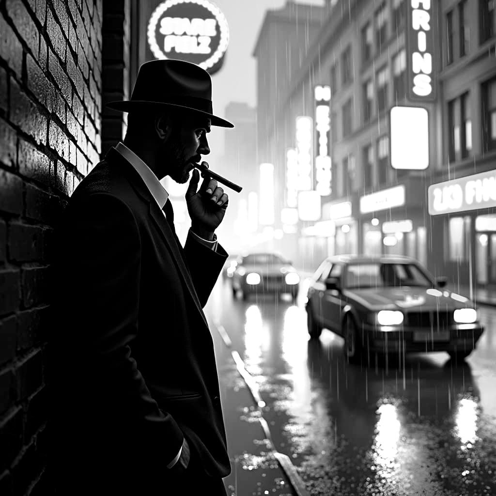 Noir Portrait: Stressed Man in the Rain