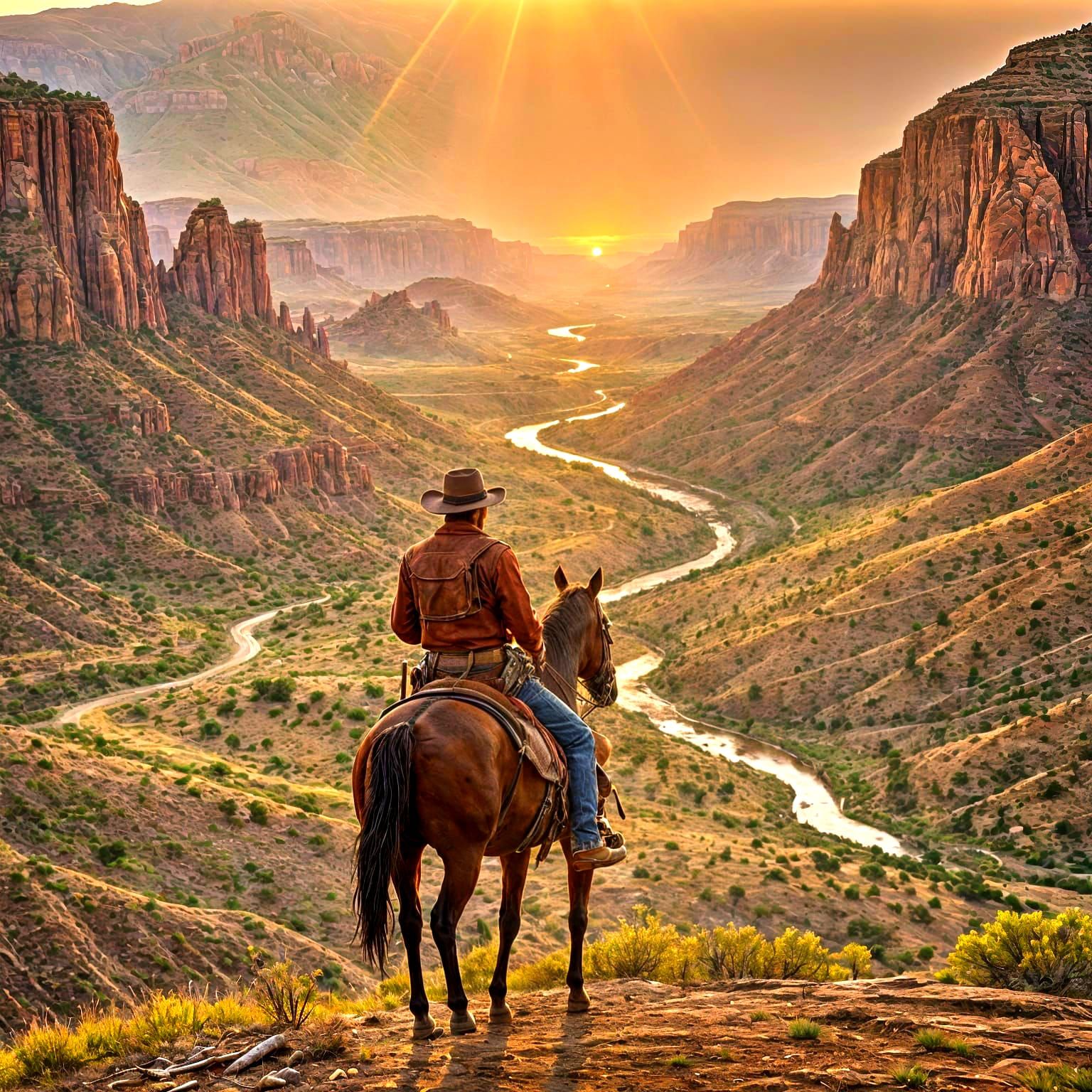 Cowboy Sunset Over Red River Valley