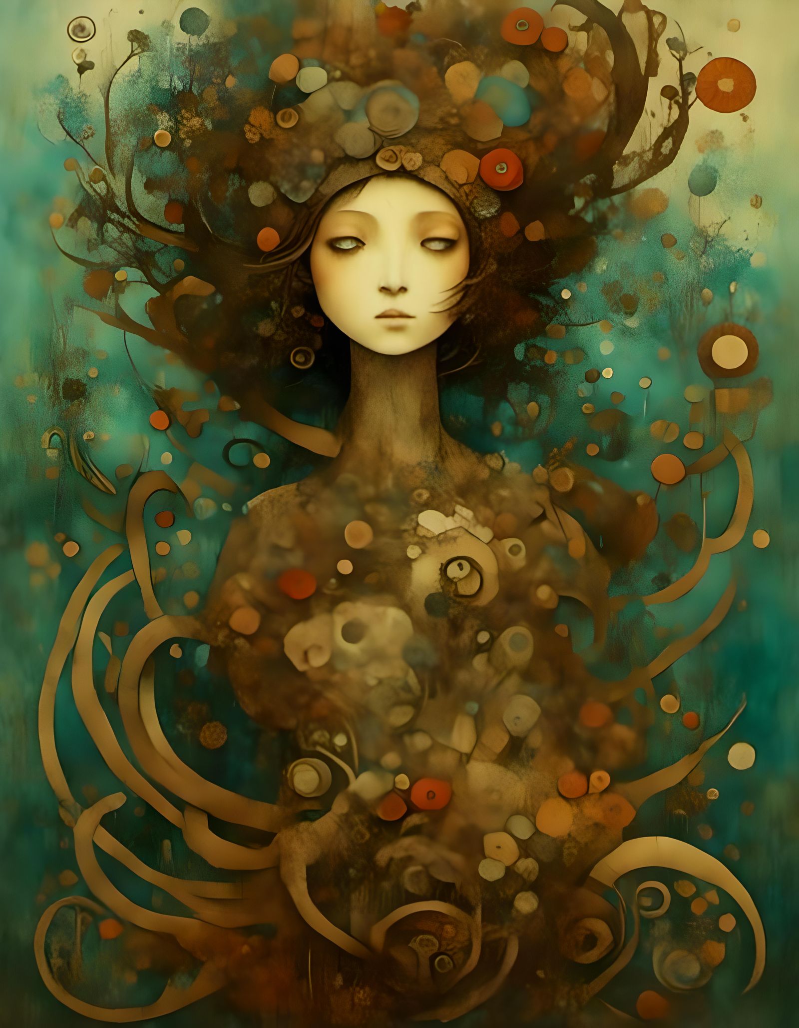 Driftwood Earth Goddess Sculpture with Pyrography