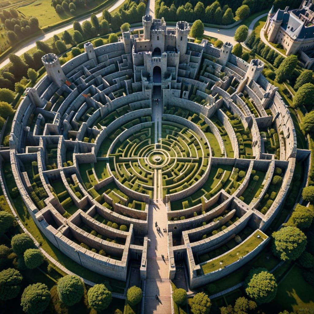 Gigantic Castle Maze Aerial View in HDR