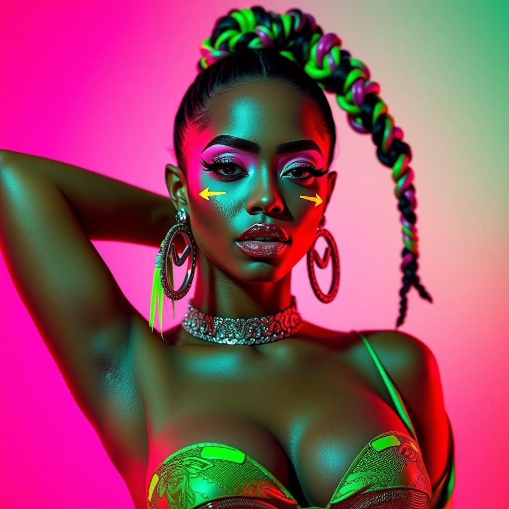 Woman in Acid Rave Makeup, Hyperreal Photo