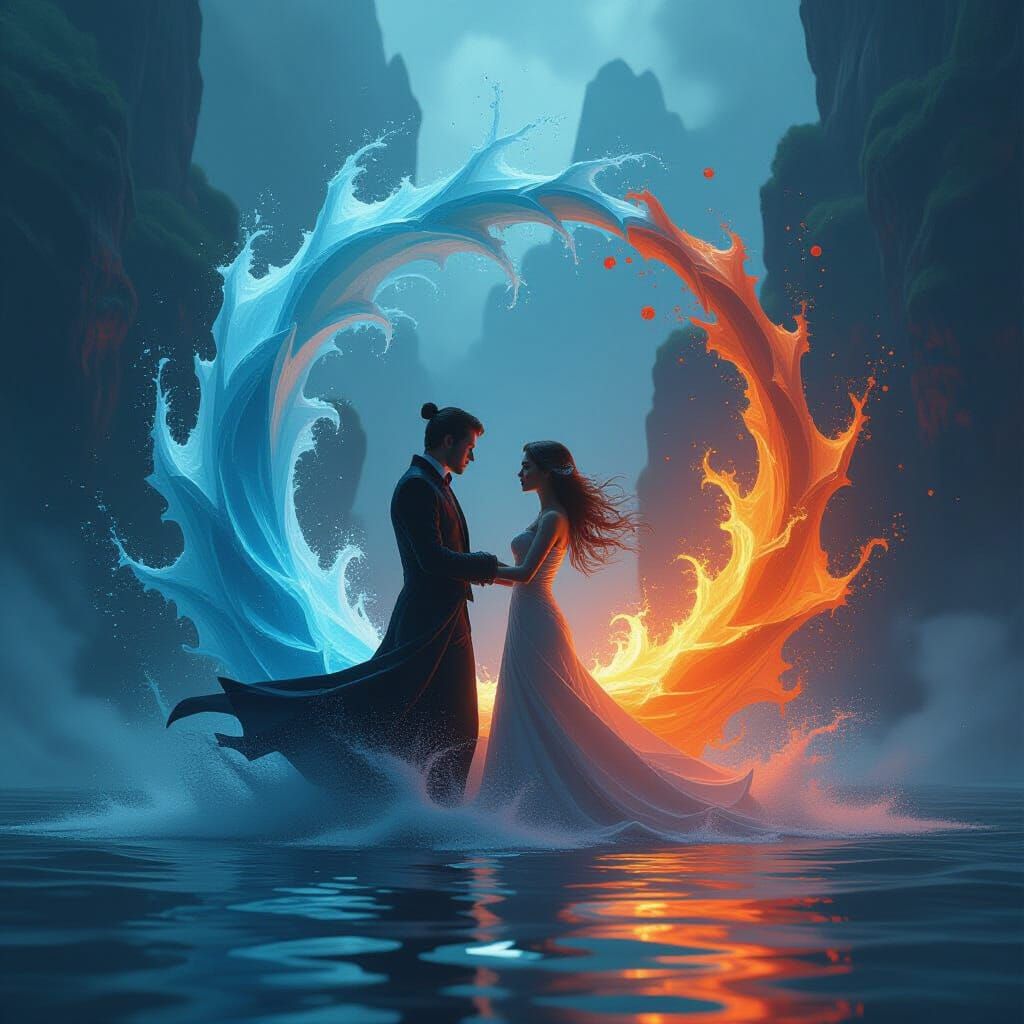 Dynamic Elements: Fire, Water, and Wind in Futuristic Style