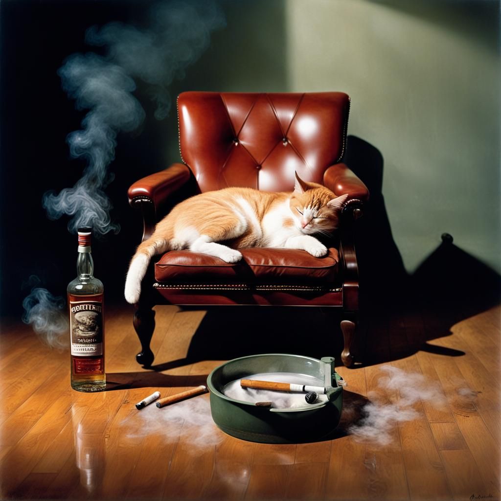 Cat Nap in a Smoky Room, Realistic Photo