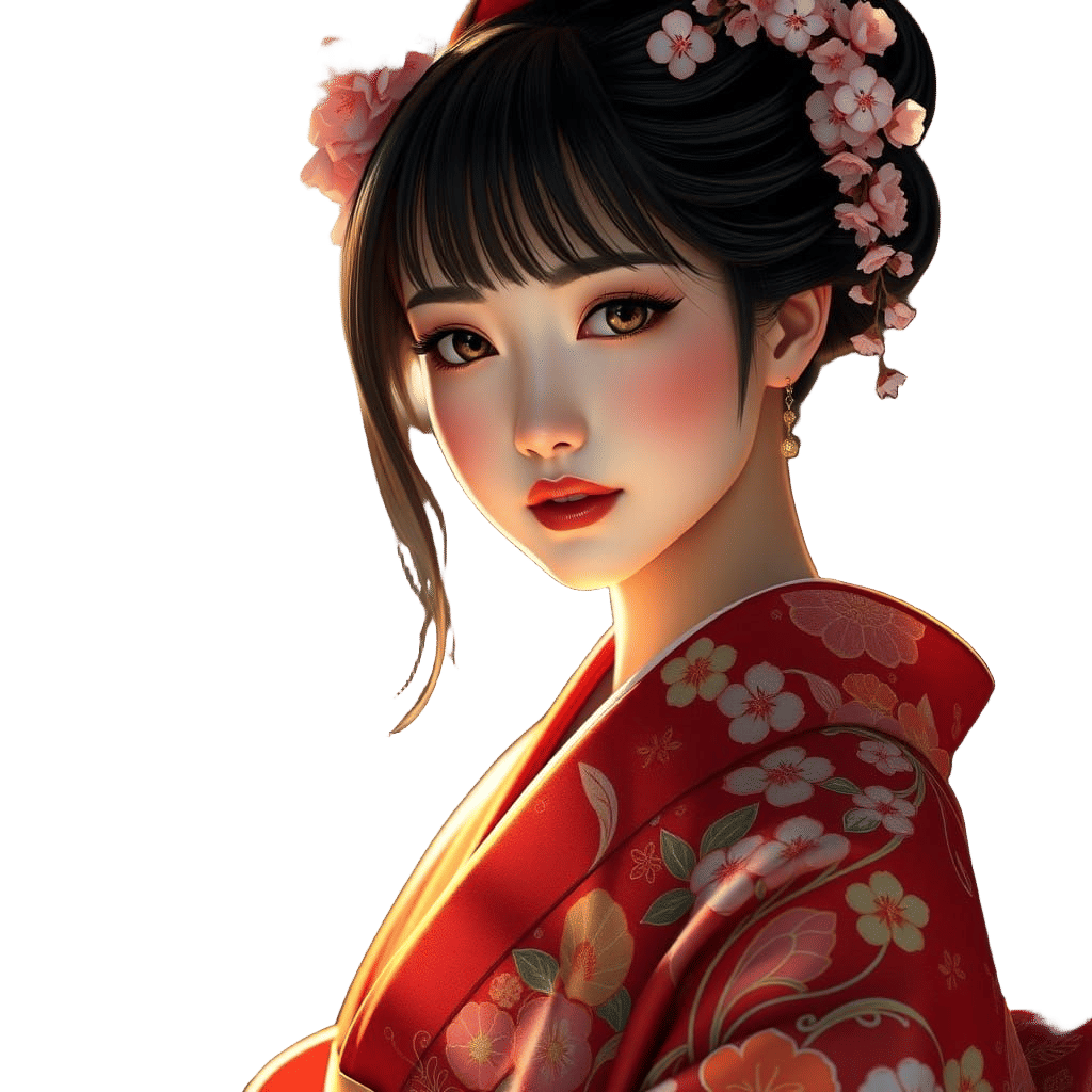 Elegant Japanese Lady in Vibrant Kimono, Inspired by Traditi...