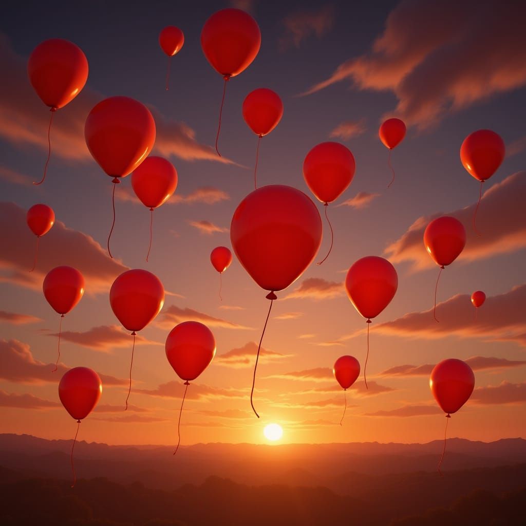 99 Red Balloons Floating Over Horizon