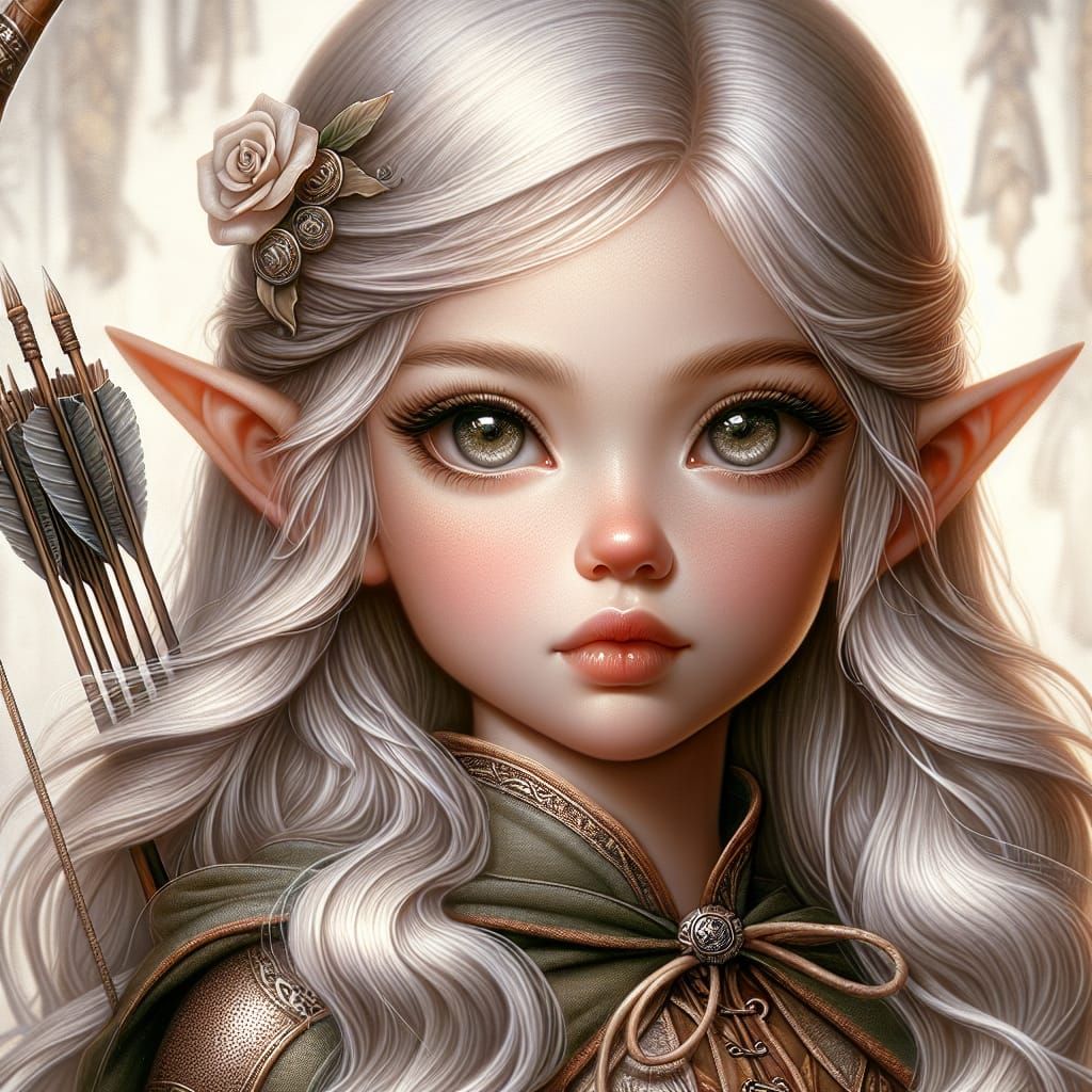 Petite Elven Huntress with Bow: Digital Art
