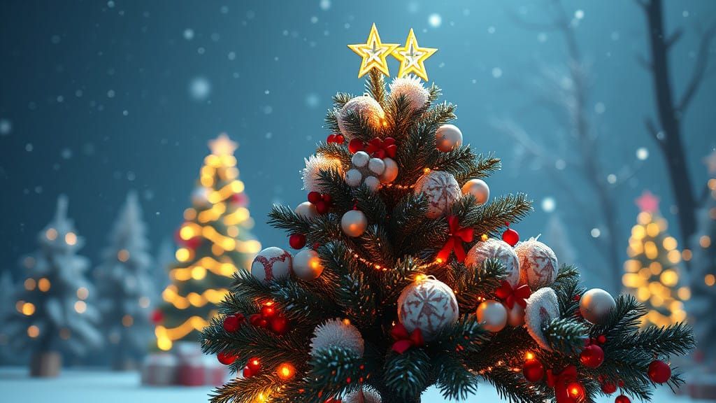 A Vibrant Christmas Tree in Epic 3D Videogame Style