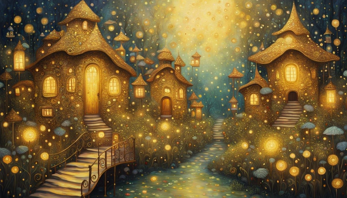Fairy Village in Gustav Klimt Golden Style