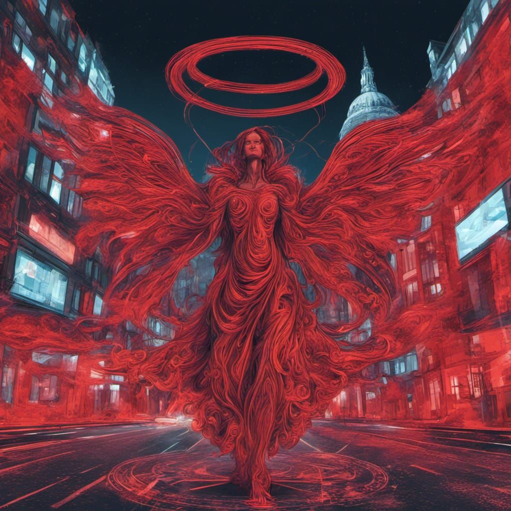 Neon Angel in London: Abstract Vector Art