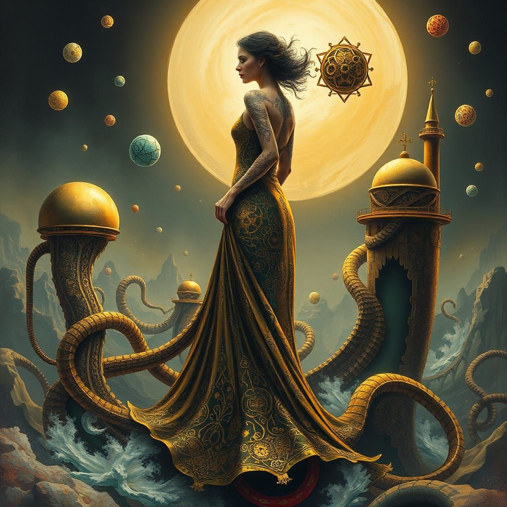 Dreamlike Woman in a Surrealist Landscape