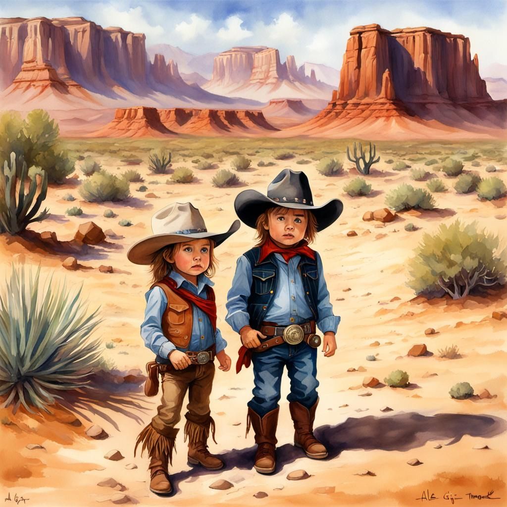 Cowboy and Cowgirl Toddlers Discover Desert Treasure