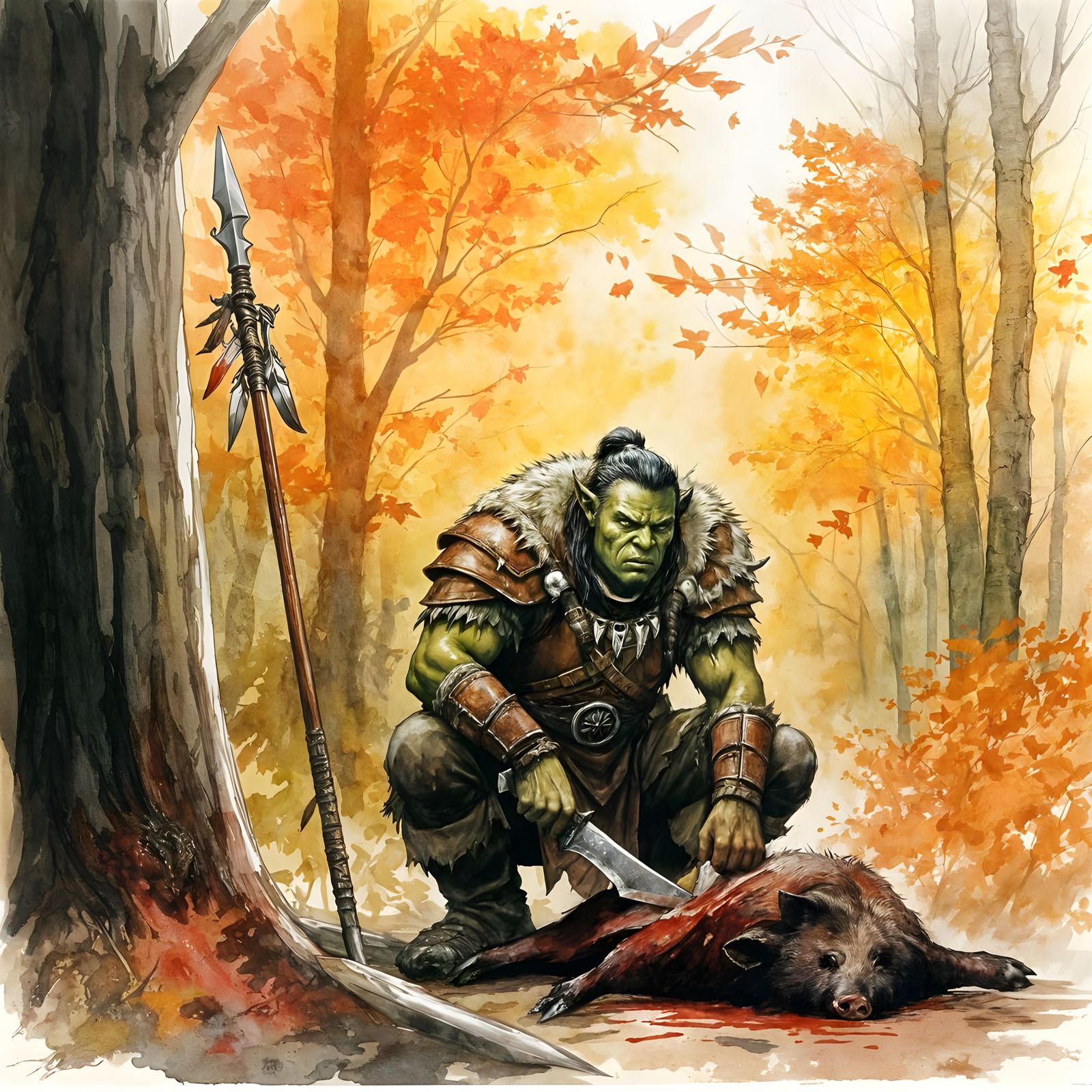 Orc Hunter in Autumn Forest