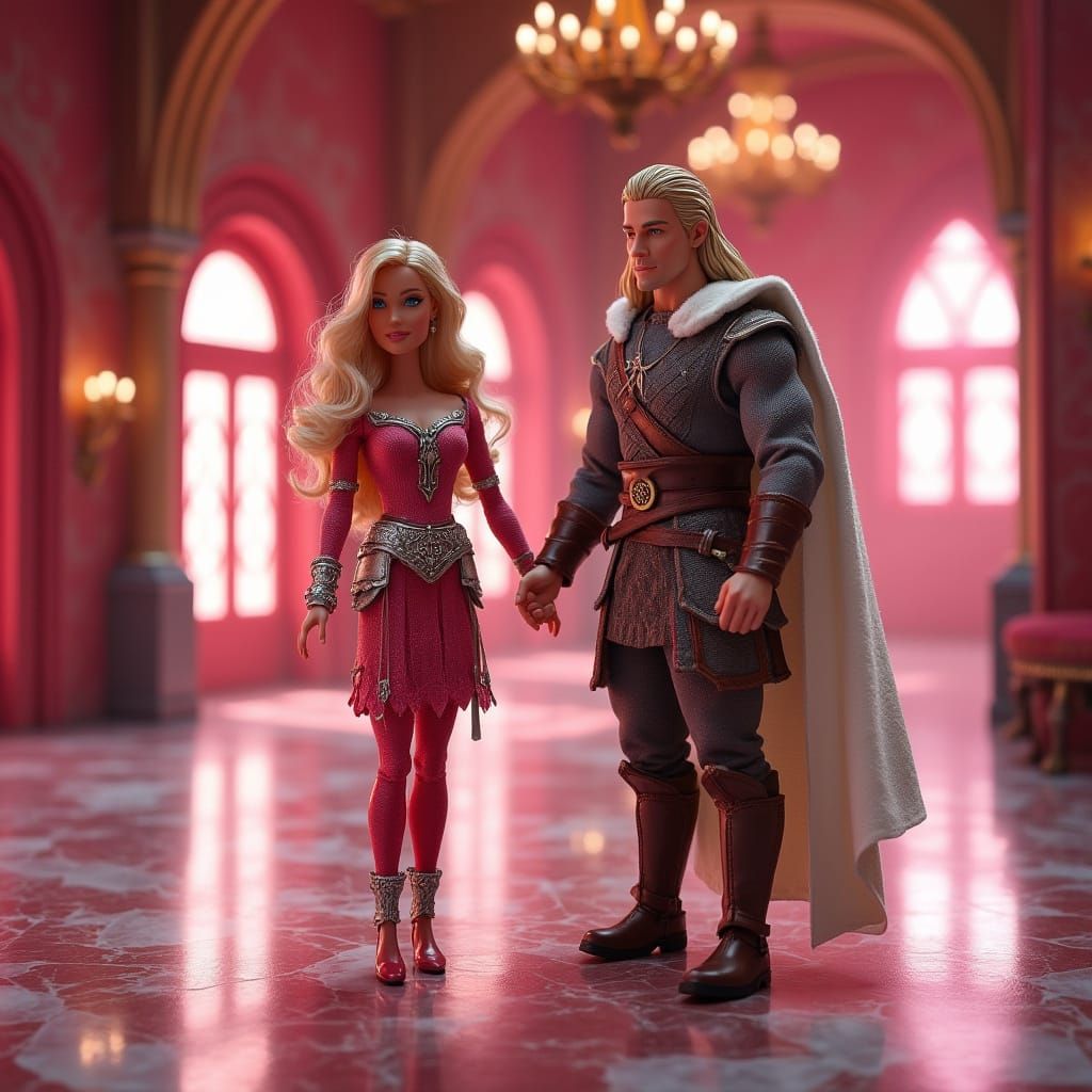Viking Warrior Meets Barbie Fantasy in Elegant, Epic Scene