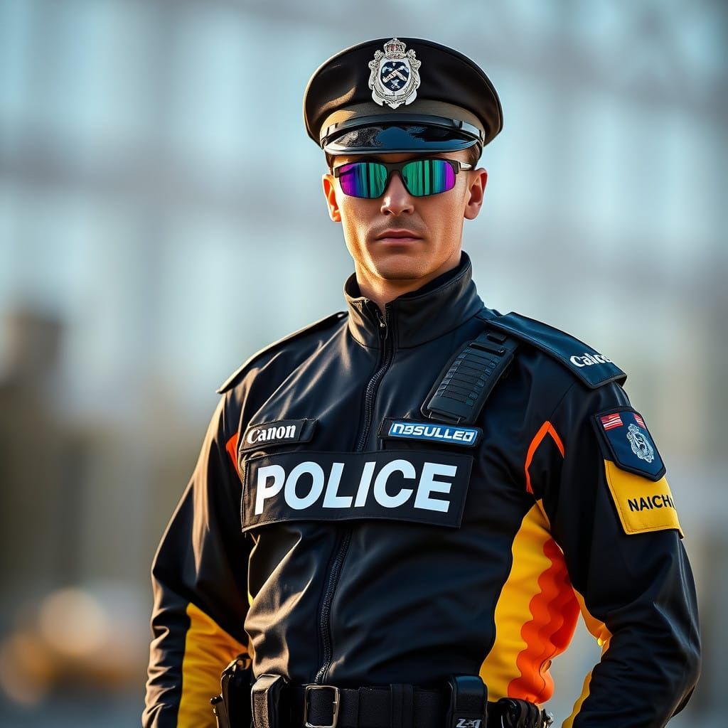 Confident Policeman in High-Tech Sports Uniform