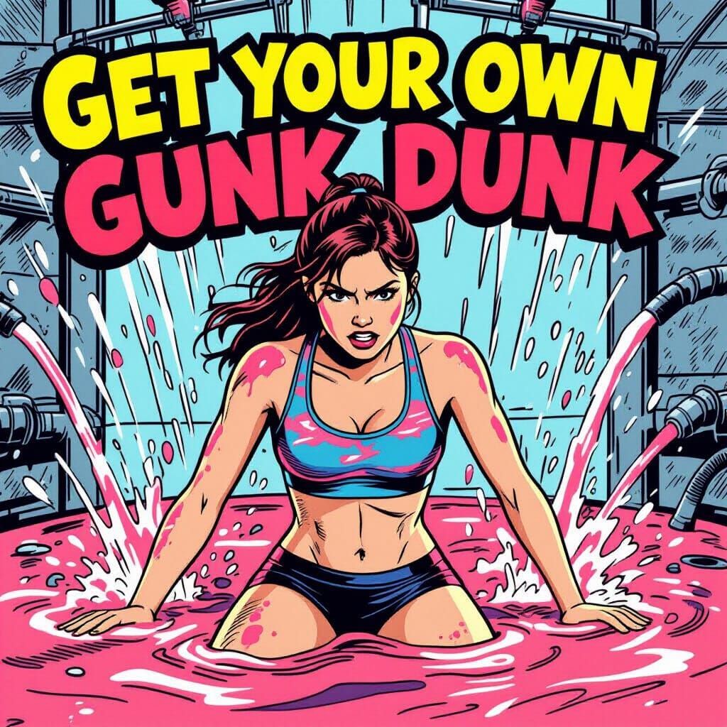 Woman Endures Gunk Dunk in Comedic Comic Style