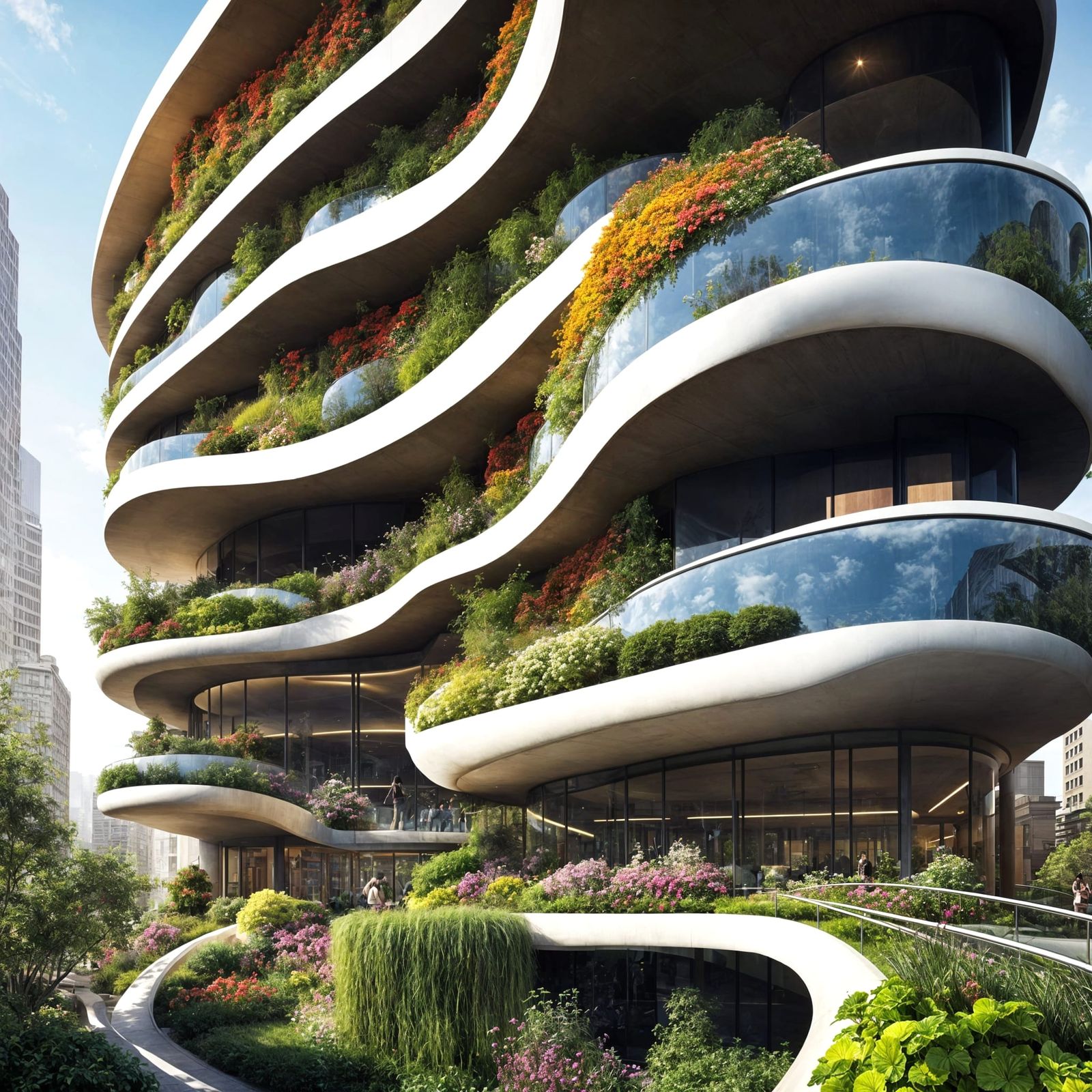 Futuristic Vertical Garden Blooms on Library Wall