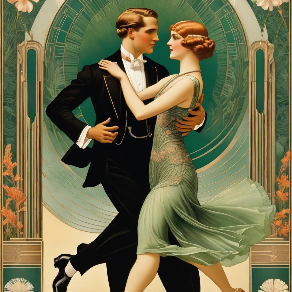 Art Deco Couple Dancing the Charleston Illustration