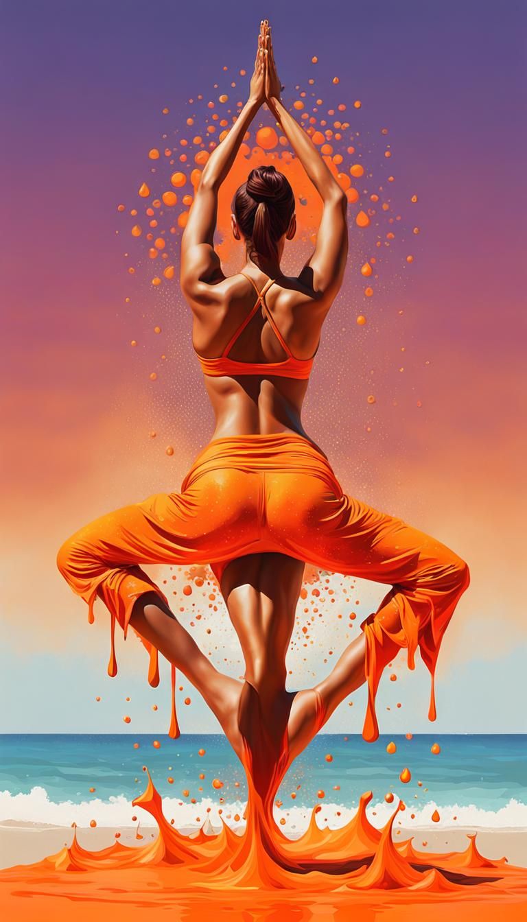 Fullbody of Illusion illustrated clothless Yoga women Creme style in bittersweet for orange chocolate, High definition, ...